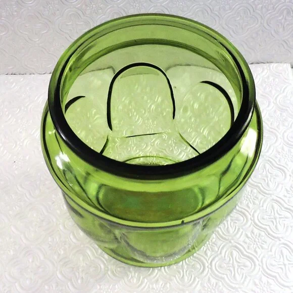 Vintage LE Smith Green Glass Bubble Cannister Home Decor Storage Sealed Lid - Picture 4 of 5